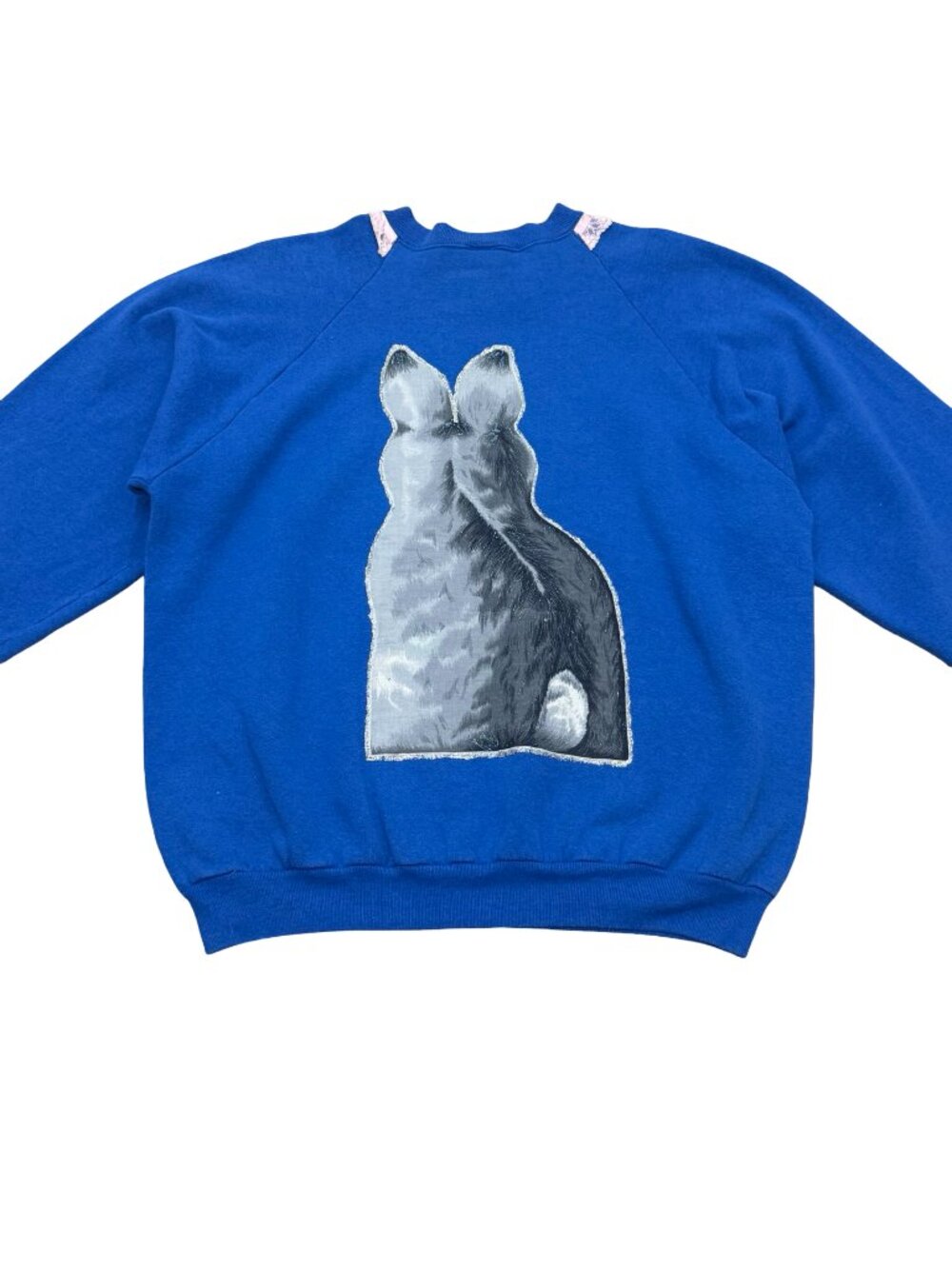 Vintage 1990s Fruit of the Loom Bunny Sweatshirt Blue Hand Painted Rabbit Made i - Picture 7 of 9